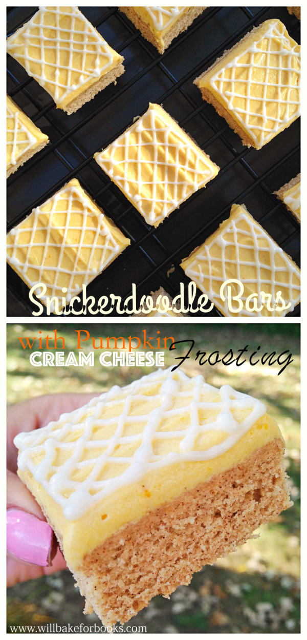 Snickerdoodle Bars with Pumpkin Cream Cheese Frosting - Will Bake for Books